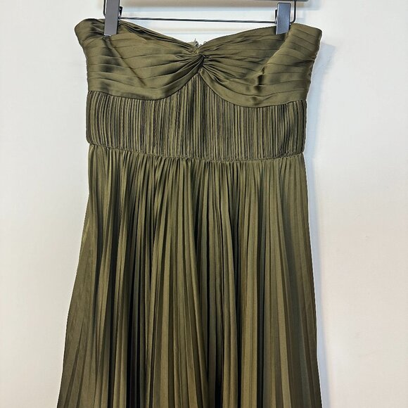 AMUR Pleated Strapless Belle Dress in Olive Size US 6 - Picture 6 of 14